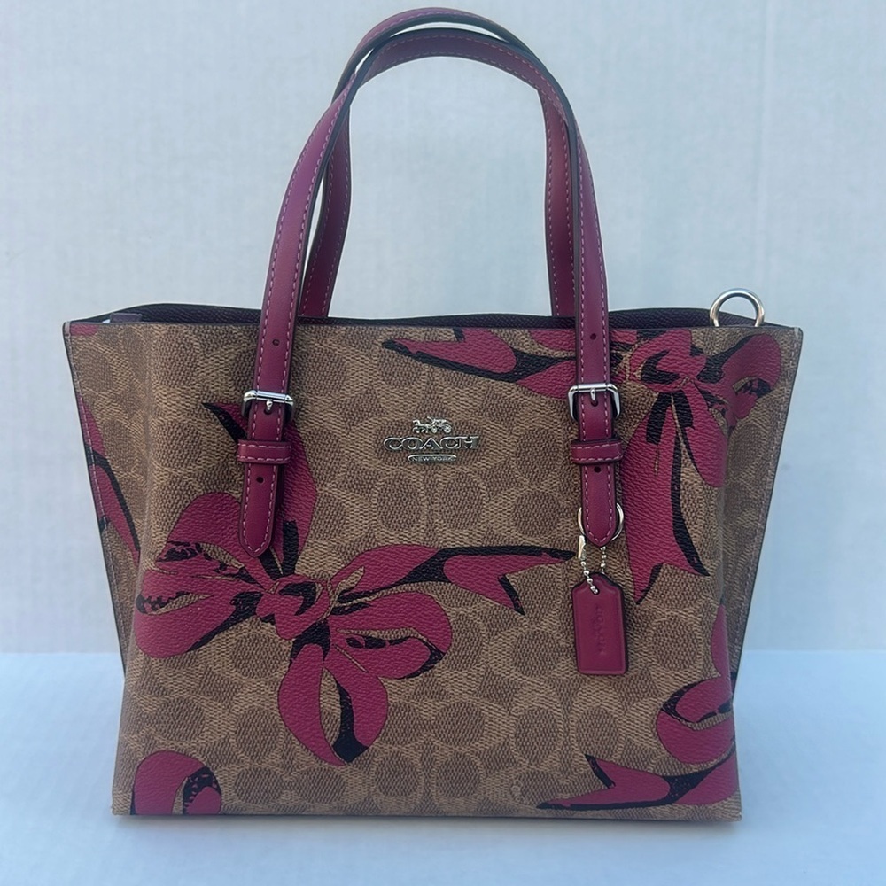 New COACH Mollie Tote Bag 25 In Signature Canvas With Bow Print